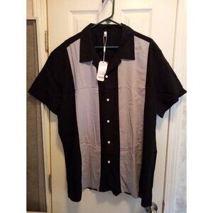 Men's Coofandy Black And Gray  Short Sleeve Dress Shirt Size 3XL